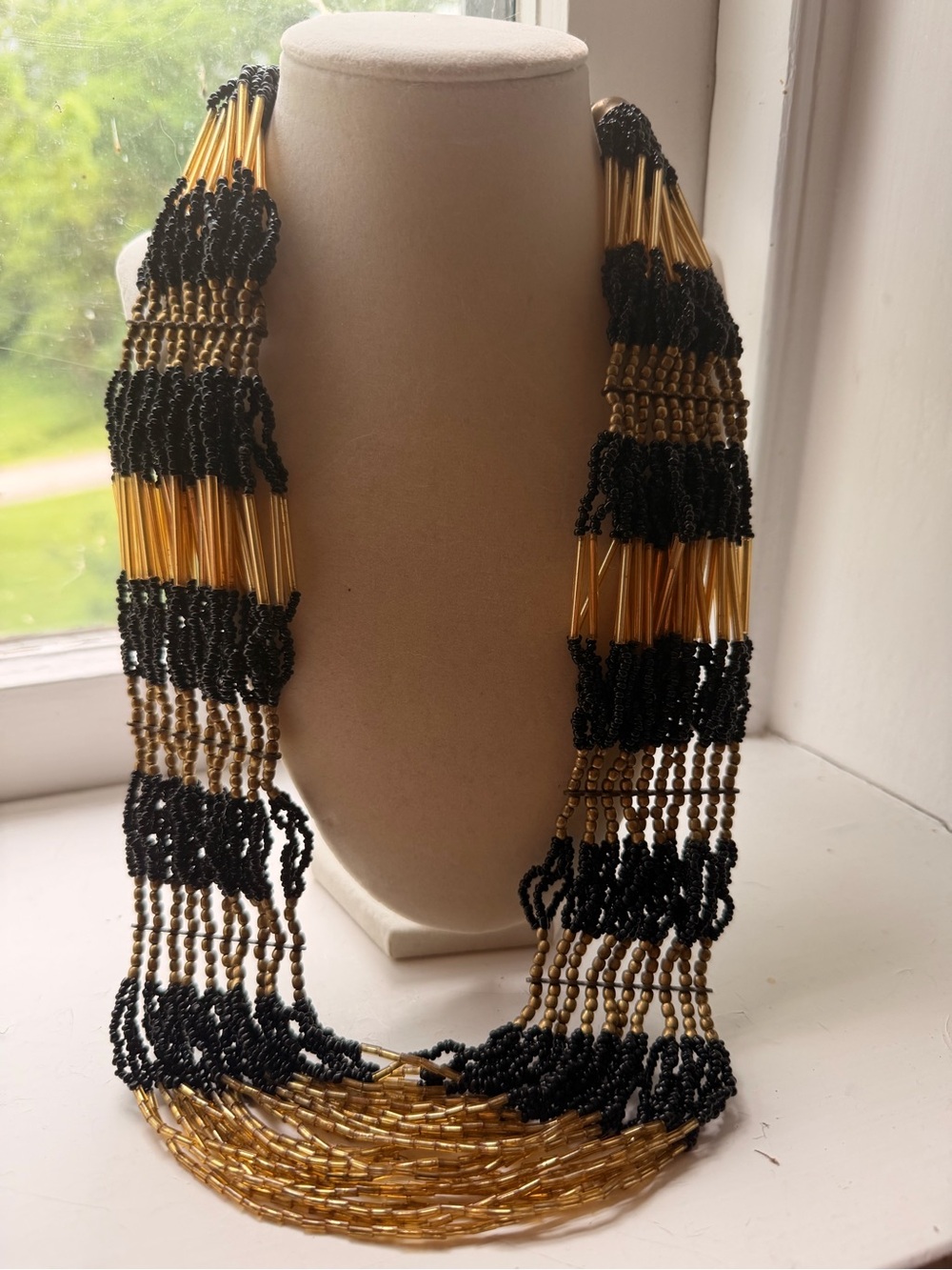 Topshop Black and Gold Beaded Multi-Strand Statement Cleopatra Necklace